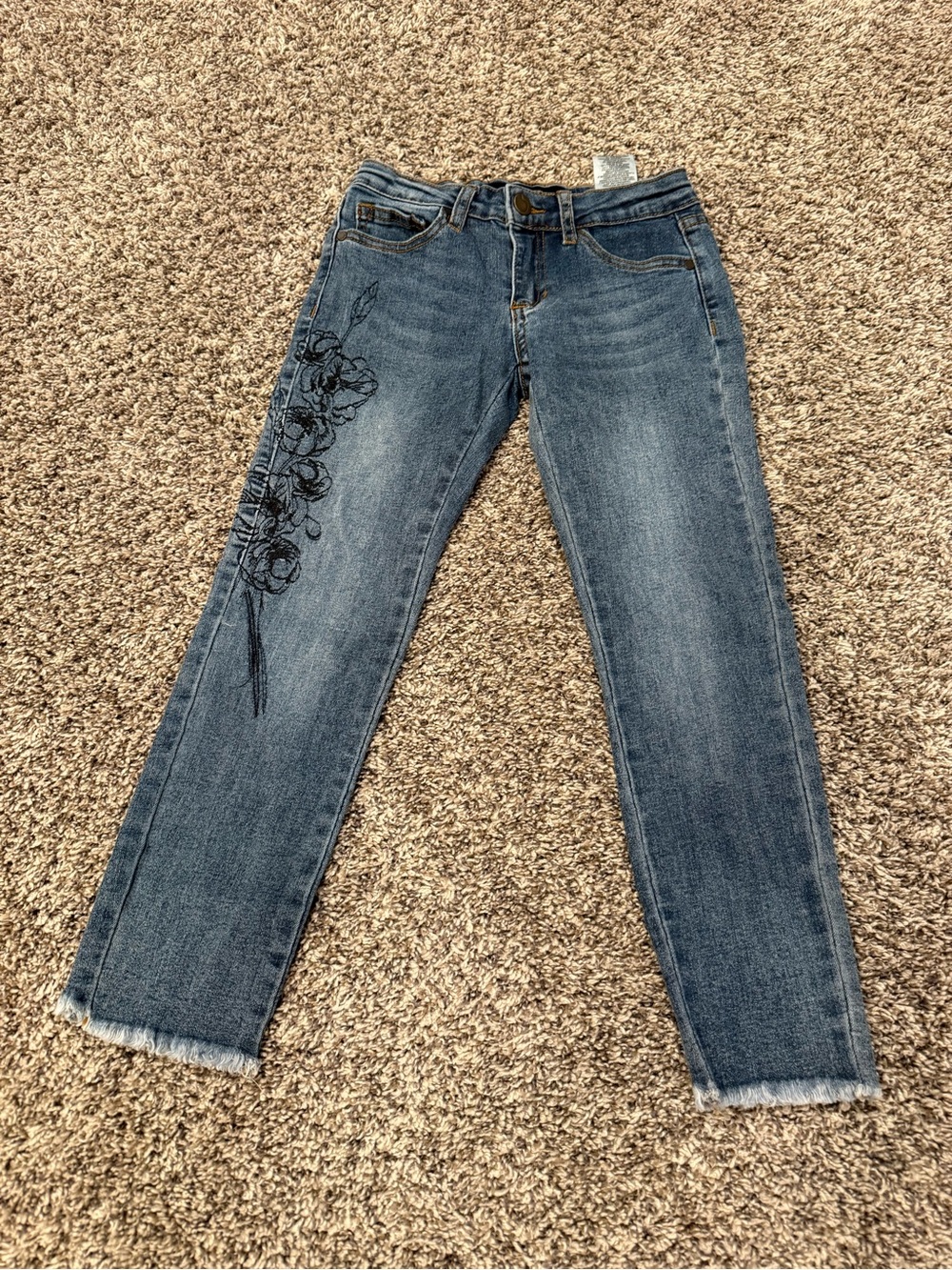 Joe's Jeans Blue Denim Straight Leg Jeans with Black Floral Side Embroidery